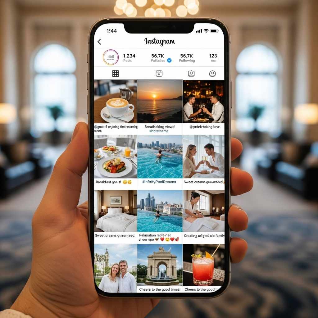 An example of a hotel's Instagram feed featuring a grid of high-quality user-generated content