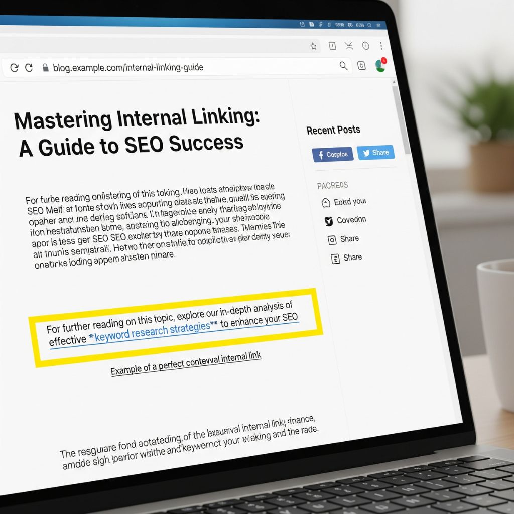A screenshot of a blog post with a highlighted example of a perfect contextual internal link with keyword-rich anchor text